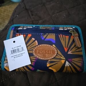 Fossil Keyper Multi Colored Zip Around Wristlet Wallet Clutch Fan NWT MINT!!